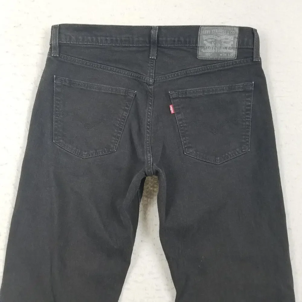 Levis 559 Jeans Mens‎ 34x30 Black Straight Leg Denim Mid Rise Casual Pants